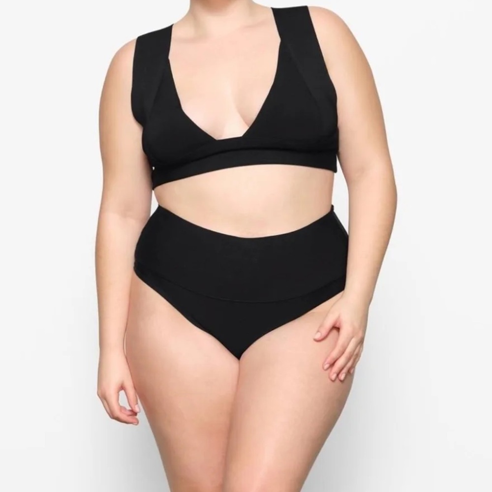 SKIMS Knit High-Waist Swim Bottom only Black 4X